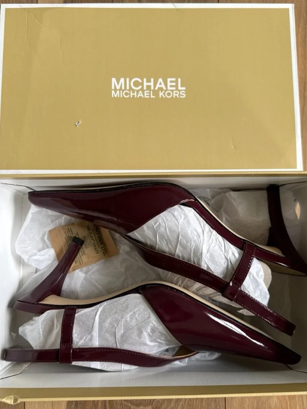 Michael Kors Jaida Slingback Pumps 7M Oxblood Patent Leather Pointed Toe - Picture 7 of 7